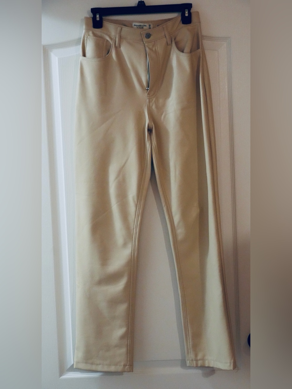 Women's Beige Vegan Leather Pants. 28/6